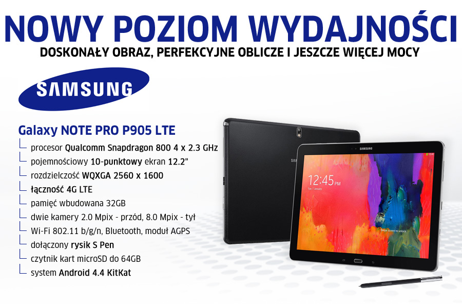 Samsung Galaxy Note Pro 12.2 P905 32GB Android czarny LTE - Tablet 12